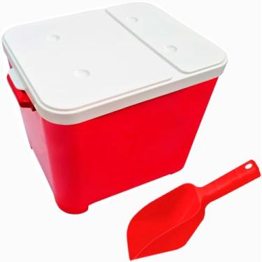 Imagem de Kit Caixa Porta Ração Container de Plástico com Tampa, Vermelho, Grande Capacidade para Armazenamento 15 KG e Pá Vermelha Furacao