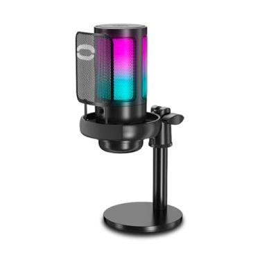 Imagem de Microfone Condensador Gamer RGB, USB-C, Sensibilidade -40dB, Base Ajustável, Preto