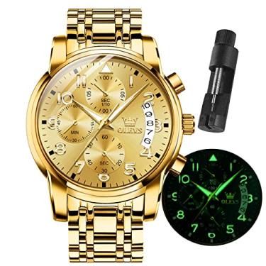 Imagem de OLEVS Relógio masculino multifuncional, relógio masculino com cronógrafo luminoso à prova d'água com presente de data para homens, AII, ouro, Round, Empresas