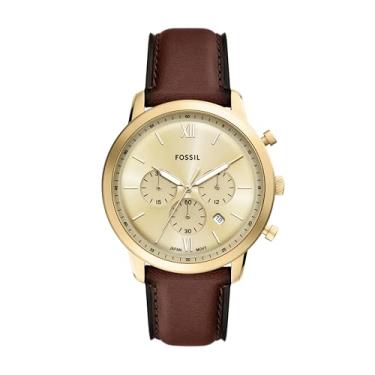 Imagem de Fossil Relógio cronógrafo masculino de aço inoxidável e couro Neutra Quartz, Couro marrom/dourado, 44 MM