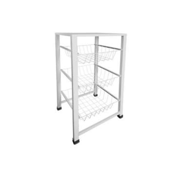 Imagem de Fruteira de Chão Leiromar Extra Forte c/ Tampo de Aço 3 Cestos Branca