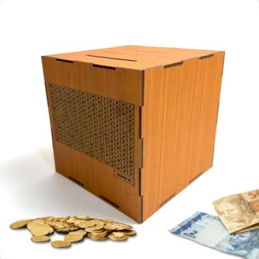 Imagem de Cofre Desafio Japonês em MDF Caramelo 15x15cm Economizar Dinheir Modelo Cubo Metas de R$1.000 R$5.000 R$10.000 R$20.000 Woodbox Poupança (R$ 20 Mil)