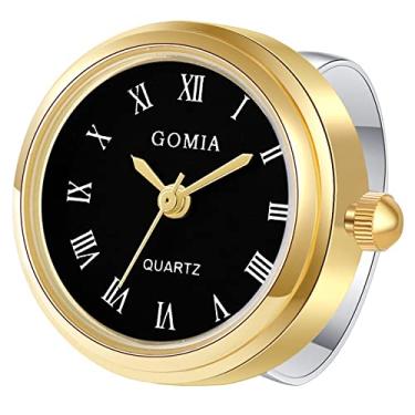 Imagem de JewelryWe Relógio de dedo masculino feminino com mostrador redondo, numerais romanos, quartzo ajustável, anel aberto, Dourado, preto