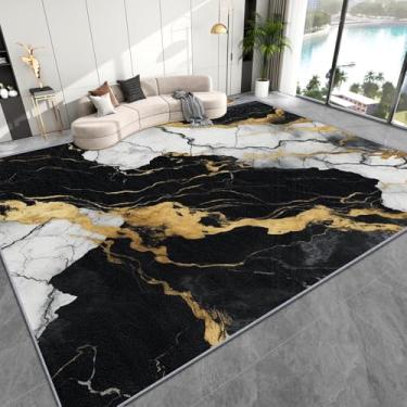 Imagem de SherAvant Tapetes de área 2x3 – Tapete de mármore, tapetes abstratos luxuosos modernos verde-esmeralda ouro preto para ambientes internos, tapetes de pilha baixa fácil de limpar, tapete lavável e
