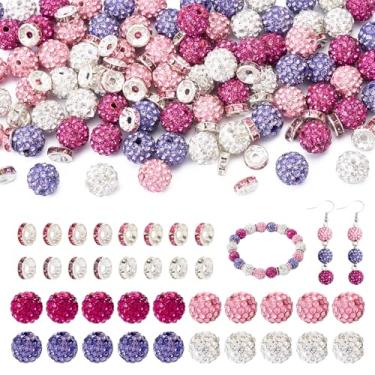 Imagem de Spritewelry 120 peças de contas de argila pavimentadas de strass de 10 mm coloridas rosa redondas contas de discoteca brilhantes brilhantes contas espaçadoras redondas planas para fabricação de joias
