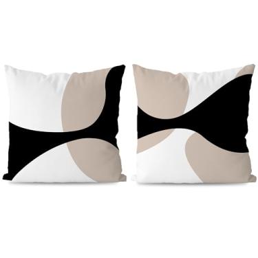Imagem de KEUSPI Capas de almofada decorativas pretas bege creme, brancas, 45,7 x 45,7 cm, preto, branco, creme para sofá, cama, sala de estar, quarto, geométrico, moderno, arte abstrata, conjunto de 2