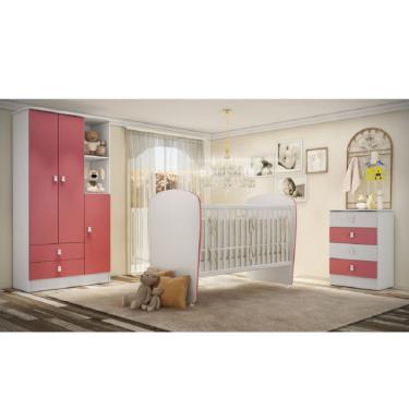 Imagem de Quarto De Bebê Completo Com 1 Berço 1 Cômoda 1 Guarda Roupa Arco-íris Móveis Percasa Branco/rosa