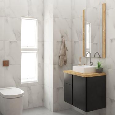 Imagem de Conjunto Para Banheiro Gabinete 60cm 1 Porta 2 Gavetas Castellon Com Cuba E Espelheira Darabas Agardi Preto