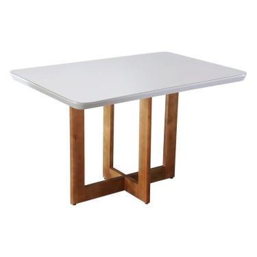 Imagem de Mesa De Jantar 120x80cm Tampo Madeira/vidro Vitoria Mobilare Imbuia Natural/laca Off White