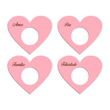 Imagem de Porta Guardanapo Coração Desejos Kit 4 Peças 7,5cmx6,5cm - Cria Arte Laser Rosa Claro
