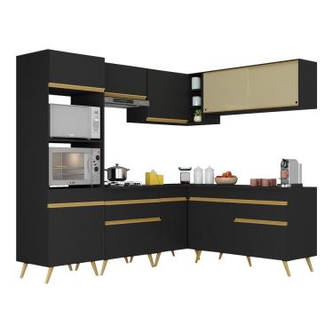 Imagem de Cozinha Completa De Canto Multimóveis Preto/dourado