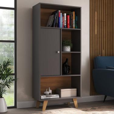 Imagem de Estante Livreiro 1 Porta 4 Nichos Grafite/Nogal