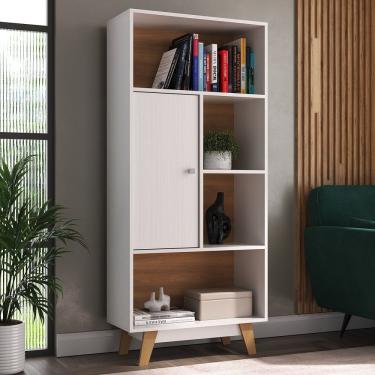 Imagem de Estante Livreiro 1 Porta 4 Nichos Branco/Nogal