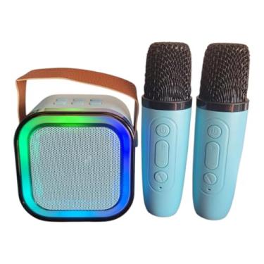 Imagem de Caixa de Som Bluetooth com Karaokê – Acompanha 2 Microfones – Som Potente e Bateria Recarregável (Azul)