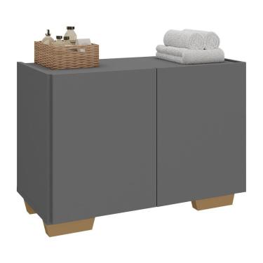 Imagem de Gabinete Armário De Banheiro 62,5cm 2 Portas Com Pés Multimóveis Mp5046 Grafite/natural Grafite/natural