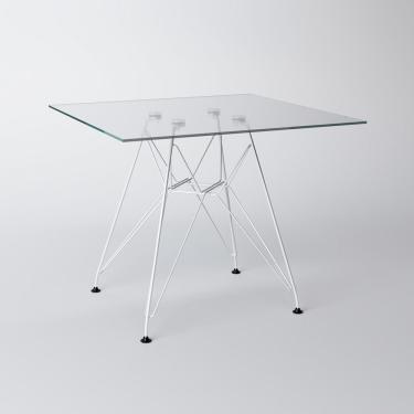 Imagem de Mesa Eiffel Quadrada 90Cm Tampo De Vidro Com Base De Ferro Branco Cor: Branco