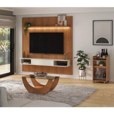Imagem de Conjunto Sala De Estar Painel Para Tv Até 75 Pol Atenas Com Mesa De Centro Onda E Carrinho Bar Brito Cinamomo-off White