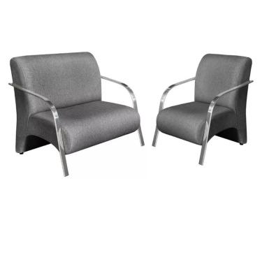 Imagem de Conjunto 2 Poltronas Decorativa Sevilha Braço Metal Linho Cinza