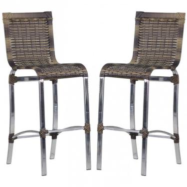 Imagem de Kit 2 Banquetas Alta Haiti Alumínio Assento Fibra Sintética Inox Trama Original