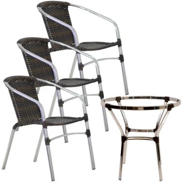 Imagem de 3 Cadeiras Floripa E Mesa Sem Tampo Tramado Trama Original Pedra Ferro