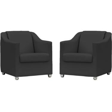 Imagem de Kit 2 Poltronas Mila Corino Preto Pé De Plástico Cromado - Preto, Corino