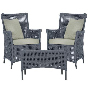 Imagem de 2 Poltronas 1 Mesa Igapó Em Alumínio Preta Corda Náutica E3 Prata