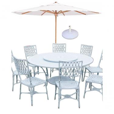 Imagem de Conjunto Mesa Giratoria 8 Cadeiras Aluminio Piscina Jardim Branco