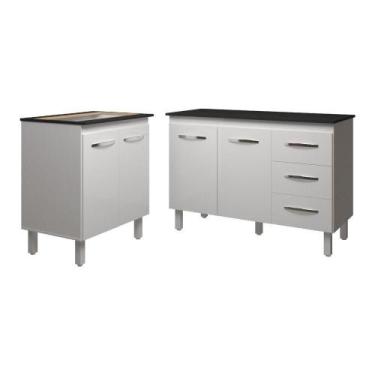 Imagem de Balcão Para Cooktop 5 Bocas Fran Branco E Armário Bruna 118 Cm Cozinha