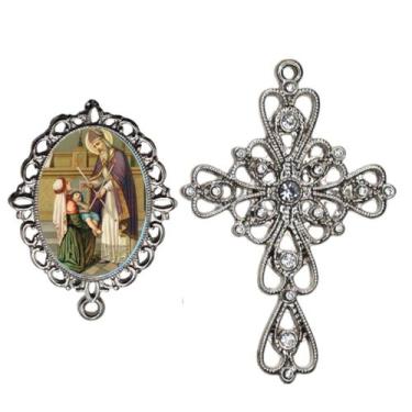 Imagem de Crucifixo Arabesco Terço de Noiva Relicario São Bráz Peças para Montar