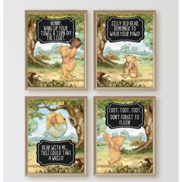 Imagem de Silly Goose Gifts Urso Velho E Bobo, Lembre-Se De Lavar As Mãos - Ursinho Pooh, Decoração Parede Com Tema Personagem Para Banheiro, Pôsteres Lembrete Banho (Marrom)