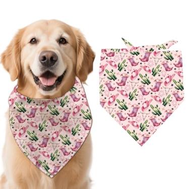 Imagem de arricraft 1 bandana para cães com tema de caubói, 78 x 39 cm (30,7 x 15,35 polegadas) chapéu de cowboy ocidental rosa triângulo ajustável confortável babadores para animais de estimação lenço de