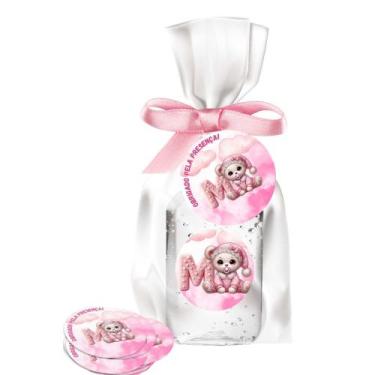 Imagem de kit 25 Lembrancinhas Alcool Gel Ursinha Rosa Maternidade e Chá De Bebê