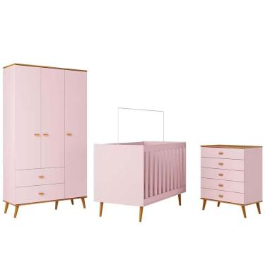 Imagem de Guarda Roupa Infantil Ternura Com 3 Portas 2 Gavetas Bartira Rosa Wood
