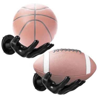 Imagem de AojSup 2pcs Basketball Holder Wall Mount, Hand-Shaped Ball Holder Wall Mount for Sports Decor, Space-Saving PVC Display Stand for Basketball, Soccer & Volleyball (6.3 x 8.86 Inches, Black)