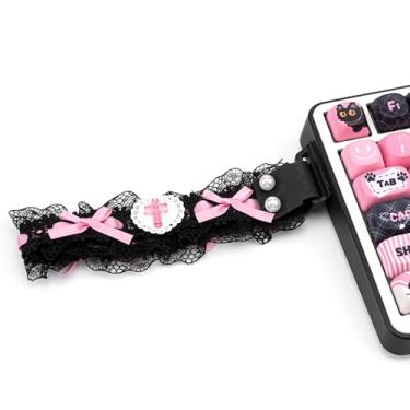 Imagem de COOMICKEY Alças de teclado personalizadas, tiras de pressão de renda preta e rosa para vários teclados mecânicos ATK 68 Mu68 Wooting 60he