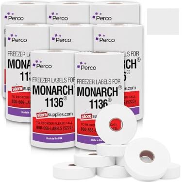 Imagem de Perco Adesivos de Freezer Etiquetas Brancas para Monarch 1136 Price Gun – Caixa com 8 mangas, 112.000 etiquetas de preço pacote econômico