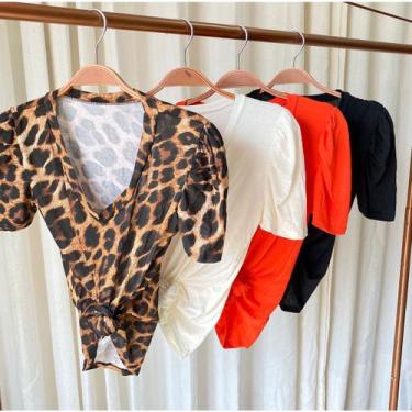 Imagem de Blusa feminina podrinha gola V manga bufante moda estilo - Filó Modas,