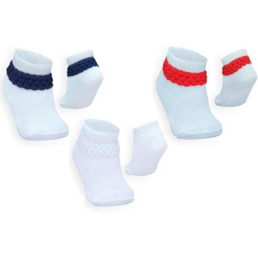 Imagem de Kit 3 Pares Meia Bebê 0 a 6 Meses Infantil em Malha Persa - Nena Enxov