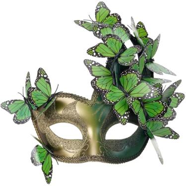 Imagem de Zinniday Gold Green Butterfly Masquerade Masks - Renfaire Woodland Mask Butterfly Fairy Eyemask for Women Men Couples Mardi Evening Prom Ball Halloween Cosplay Wedding Renaissance Costume Accessories