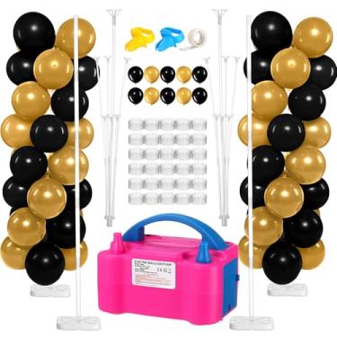 Imagem de Blueweenly 2 Sets Balloon Column Stand Kit and Electric Balloon Pump Adjustable 7.2 ft Balloon Stand for Floor 100 Pcs Balloons for Baby Shower Birthday Graduation Wedding Party Decor(Black and Gold)