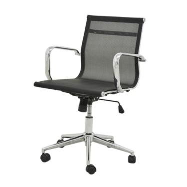 Imagem de Cadeira Giratória Baixa Office Sevilha Tela Mesh Rivatti Revestimento Preto Base Rodízio Cromado