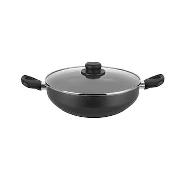 Imagem de Frigideira Wok com Alças Multiflon em Alumínio com Revestimento Antiaderente e Tampa de Vidro com Saída de Vapor 28 cm - Grafite