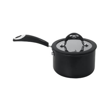 Imagem de Panela Multiflon Dom em Alumínio com Revestimento Antiaderente, Tampa de Vidro Temperado e Cabo de Silicone 18 cm – Preta