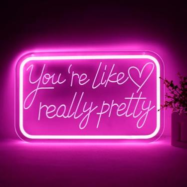 Imagem de qbanziou Letreiros De Neon You'Re Like Really Pretty Para Decoração De Parede, Luzes De Neon Led Adequadas Para Quarto, Festa De Casamento, Presente De Natal, Arte, Adaptador De Energia 5V