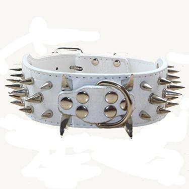 Imagem de Coleira de cachorro afiada Hooyueer com pontas afiadas de 5 cm de largura. Coleiras de couro estilosas para cães de porte médio e grande Pitbull, Labrador, Boxer Rottweiler Pastor Alemãohaoyueer L branco C010010237
