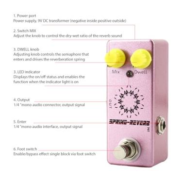 Imagem de Mini Guitarra Primavera Reverb Pedal Pedal de Efeitos de Guitarra Elétrica True Bypass Zinc Alloy Shell DC 9V 6.35mm Entrada Saída Interface MIX DWELL 2 Botões Guitarra Primavera