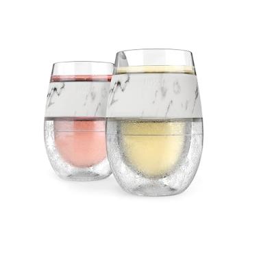 Imagem de Host Conjunto de 2 copos para congelamento de vinho - Copos de plástico com isolamento de parede dupla para vinho congelável com gel congelante, presente de taça de vinho para vinho tinto e branco,