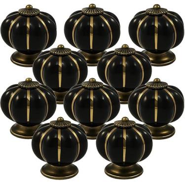 Imagem de Kit 10 Puxador de Porcelana Cerâmica Abóbora Gaveta Armário Móveis Retrô Vintage Colonial Preto C1002 – Casa Nobile