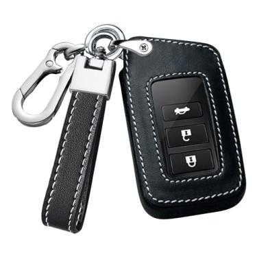 Imagem de HIBEYO Smart Remote Key Fob Cover Fit for Lexus GS NX RX GX RC F ES LS UX LC LX é capa protetora de couro real adequada para acessórios de carro Lexus 2/3/4 - chaveiro preto