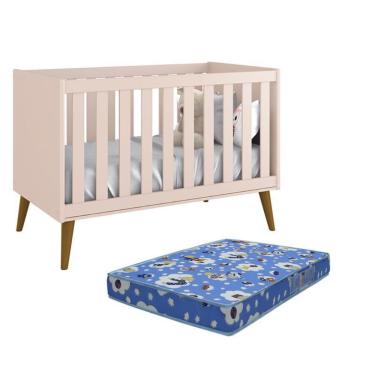 Imagem de Berço Americano Theo Pés Amadeirado com Colchão D18 - Reller Móveis Rosa Fosco